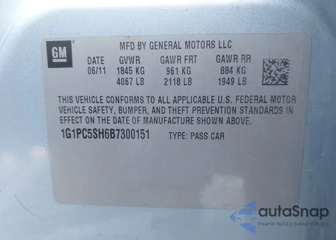 2011 Chevrolet Cruze Ls из США, поврежденный, VIN 1G1PC5SH6B7300151